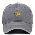 Gorra de béisbol vintage de mezclilla gris lavado con bordado de plátano amarillo - Gris