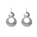 Brushed silver double layer geometric circle drop earrings with layered hollow texture - Nested Circles / Silver