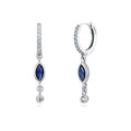Elegant S925 silver hoop earrings featuring blue marquise-cut stones and white zircon accents - Blue (Platinum Plated)