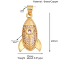Detail of gold rocket pendant with clear zircons, including measurements and weight - K720179-Sparkly Rocket