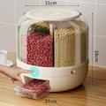 Rotating 6-grid grain storage dispenser in cream white finish with 27cm base width - 6-Grid Rotating One-Click Open / 7.5kg Cream White