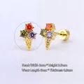 Clou d'oreille glace en acier titane avec zircons colorés et fermoir plat à visser - (1 PC) 2# Crème Glacée - Or