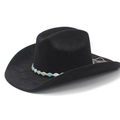 Zwarte bohemien fedora met turquoise kralenband in een brede westerse cowboy-stijl - M (56-57 cm) / Zwart