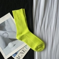 Fluorescent yellow ribbed knee-high socks in neon cotton blend with vertical stripes - Short Fluorescent Green