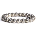 Handmade 8mm silver plated natural lava stone bead bracelet with metallic finish - Silver Lava Stone