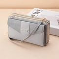 Chic grey multi-functional crossbody wallet phone bag with double zipper and gold metal detail - Light Gray