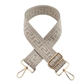 Detail of adjustable gray and beige geometric canvas bag strap with gold metal buckles - Light Gray