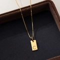 Minimalist gold S925 silver necklace with letter C square pendant in jewelry box - Letter C / Gold