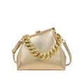 Golden lychee texture shell bag with chunky metal chain handle and slim shoulder strap - Gold