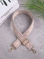 Adjustable pink geometric woven shoulder strap with gold metal buckles for handbags - Apricot