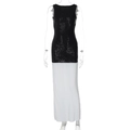 Detail of elegant black sequin bodice and white pleated skirt on a backless maxi dress - S / Black