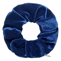 Detailed view of tie-dye blue velvet scrunchie featuring a soft texture and hidden zipper - Navy Blue