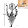Silver stainless steel goat skull stud earring with 12.2mm by 6.7mm dimensions - Goat Skull - Vintage Silver
