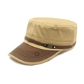 Detail showing khaki cotton cadet cap with leather brim, star pattern and metal rivets - Khaki