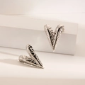 Hammered silver finish 18K stainless steel earrings with heart shaped V design - Water Ripple Heart / Steel