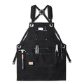 Durable black canvas tool apron with multi-functional pockets and padded cross-back straps - Black