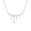 Elegant silver lava teardrop pendant necklace in polished stainless steel for women - Steel Color MS-641B