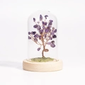 Amethyst crystal tree in glass dome with wood base and peridot gravel for home decor - Amethyst / 11*7.5cm / No Box