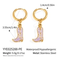Detail view of 18K gold-plated stainless steel hoop earrings with purple boot charms - Purple Boot Style (YYE025288-PE)