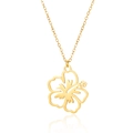 Collar de acero inoxidable chapado en oro de 18K PVD con flor de hibisco hueca - Dorado