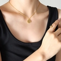 Conjunto de collar y anillo abierto dorado con diseño tradicional chino de Doble Felicidad - Dorado