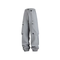 Pantalón cargo techwear gris oscuro con múltiples bolsillos y cintura con cordón ajustable - M / Gris Medio