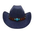 Chapeau de cowboy bleu foncé en faux daim avec bande en cuir et pierres turquoise - Taille unique / Bleu marine