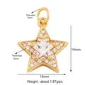 Gold star pendant with white cubic zirconia inlay and 15mm width dimensions - Gold/Thick Pentagram
