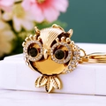 Gold owl keychain with amber crystal and sparkling rhinestones for handbags - Gemstone Owl Champagne / Single OPP Bag Packaging