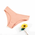 Detailed close-up of ribbed texture and reinforced crotch on peach cotton panties - Bean Red