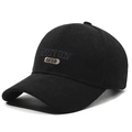 Black corduroy baseball cap with BOSTON 1630 embroidery in a retro casual style - Black with Black Embroidery / Adjustable