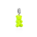 Pendentif ours vert fluo avec anneau en argent serti de diamants sur fond blanc - Pendentif / Or Jaune Fluorescent