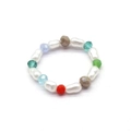 Bohemian colorful glass beads and white pearls elastic ring for women in white theme - Colorful Faceted Beads with White Pearl