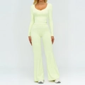 Ensemble sport vert clair ajusté avec haut à manches longues et legging yoga évasé - S / Haut Et Bas / Vert Citron