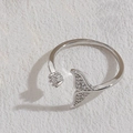 Adjustable silver fish tail ring featuring sparkling cubic zirconia pavé detailing - Fish Tail / Silver