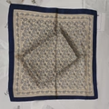 Navy blue and beige paisley printed square silk scarf with smooth satin texture - Cashew Nut Khaki Small Square Scarf / 65