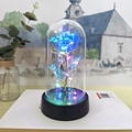 Enchanted blue gold foil rose in glass dome with colorful LED lights on black base - Blue (Multicolor Light)