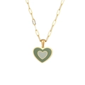 Collana placcata oro 18K con ciondolo a cuore in smalto verde e grigio moda - Collana Cuore Smalto Doppia - Verde