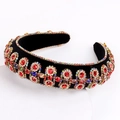 Baroque black velvet wide headband with colorful rhinestones and gold gems - Red
