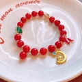 Red beaded bracelet with golden dragon crescent moon charm and heart pendant - Cartoon Dragon Crescent Heart Style (5# Bracelet-Red)