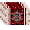 Set of four Buffalo plaid Christmas placemats with silver snowflake design for dining decor - Red and Black Plaid Large Snowflake (Pack of 4)