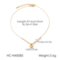 Detailed view of golden heart necklace dimensions: 41.6cm length with 0.35cm beads - Gold Heart Pendant With White Beaded Strand (HC-N40085)
