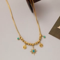 18K gold plated stainless steel snake chain necklace with turquoise and star charms - Necklace