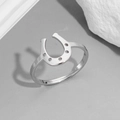 Adjustable silver stainless steel U-shaped horseshoe ring with five-hole detailing - Horseshoe Steel