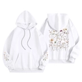 Felpa con cappuccio oversize bianca in pile con stampa botanica di fiori selvatici - S / Tops / Fiore Bianco