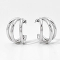 Boucles d'oreilles créoles triples en acier inoxydable argenté au design moderne - Style Triple Anneau Argent (PDE1770)