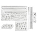 Set aus weißen Silikon-Fondantformen mit Seil-, Feder-, Spitzen- und Blasenstruktur für Torten - 4-teiliges Set / Grau