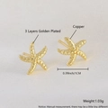 Minimalist gold starfish stud earrings in copper with cubic zirconia details - Starfish