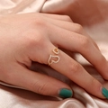 Gold double heart ring with zircon micro-paving and adjustable open band design - Gold Heart Pave Style