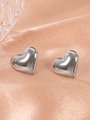 Polished silver heart stud earrings in high-quality stainless steel for women - Steel Color Heart (0766)